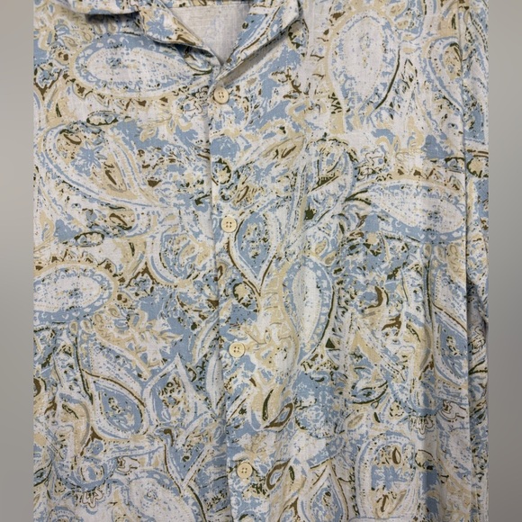 Linen Button Down Collared Short Sleeve Polo Shirt Multi Floral Large Casual - Picture 3 of 10